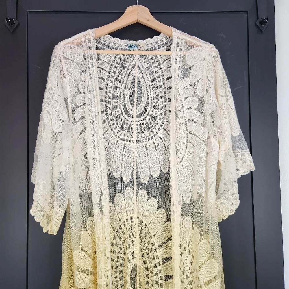LACE Kimono Jacket Vintage Style Orange Tie Dye Embroidered Size Small